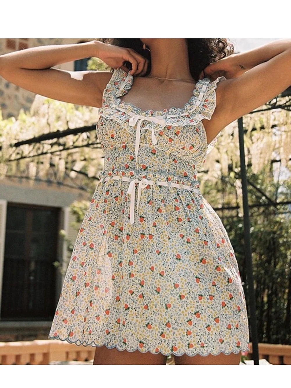 NWT 🍓FOR LOVE AND LEMONS Floral Ruffle Tiered Sundress with Lace Trim Dress